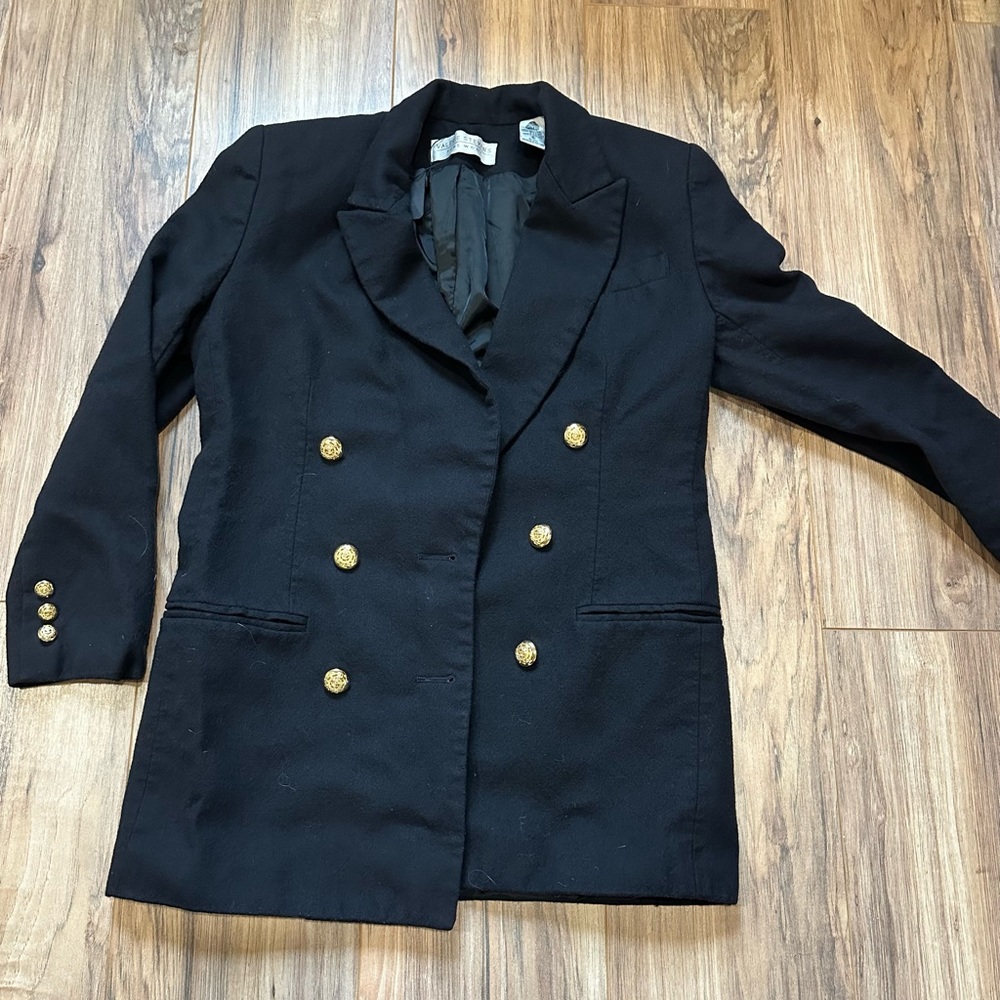 Black Wool Pea Coat with Gold Buttons - Picture 1 of 7